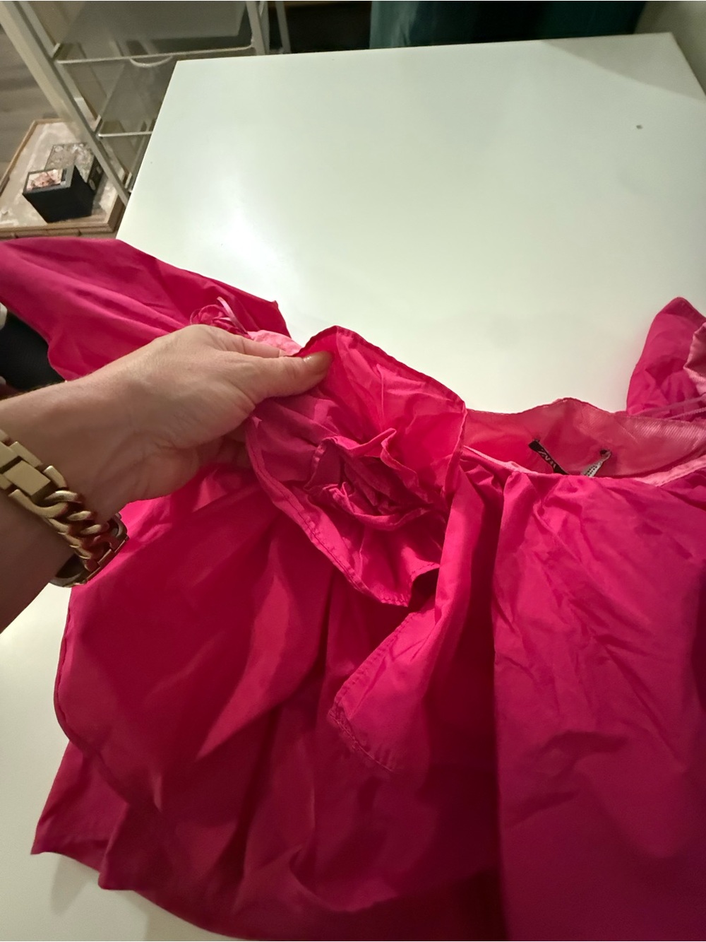 Zara Fuchsia One-Shoulder Ruffle Bow Top - Picture 4 of 9